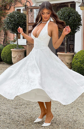 Women Wedding Guest Halter Midi Dress