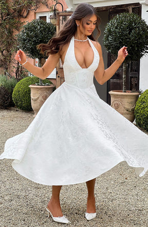 Women Wedding Guest Halter Midi Dress