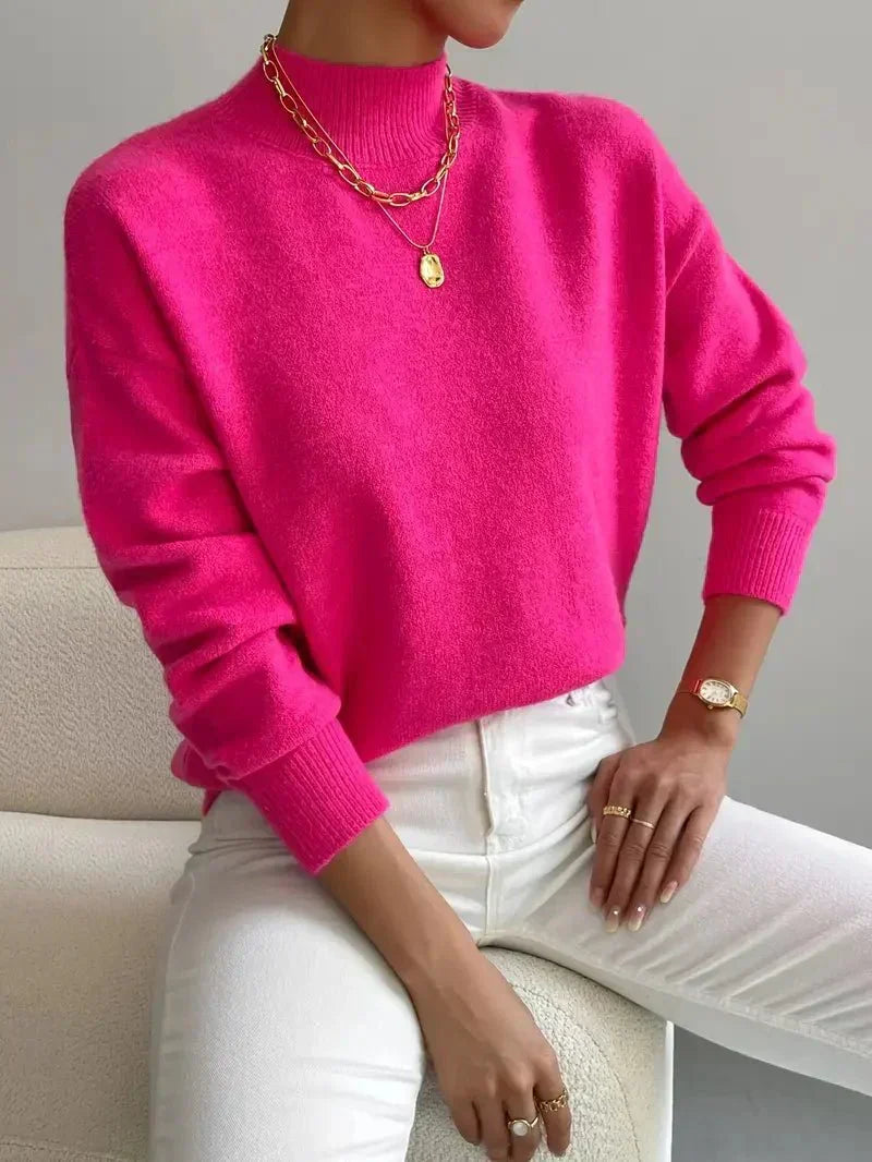 Women's Fine Knit High-Neck Long-Sleeve Jumper