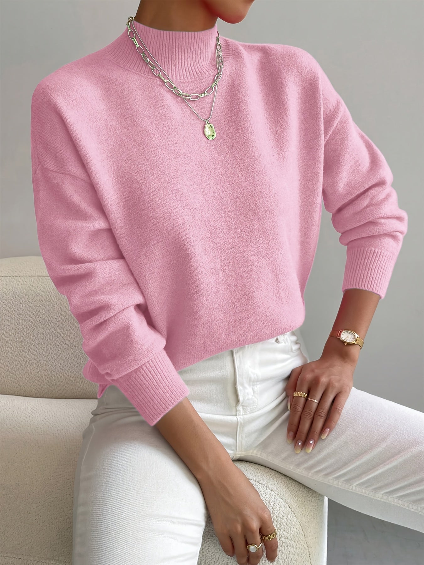 Women's Fine Knit High-Neck Long-Sleeve Jumper