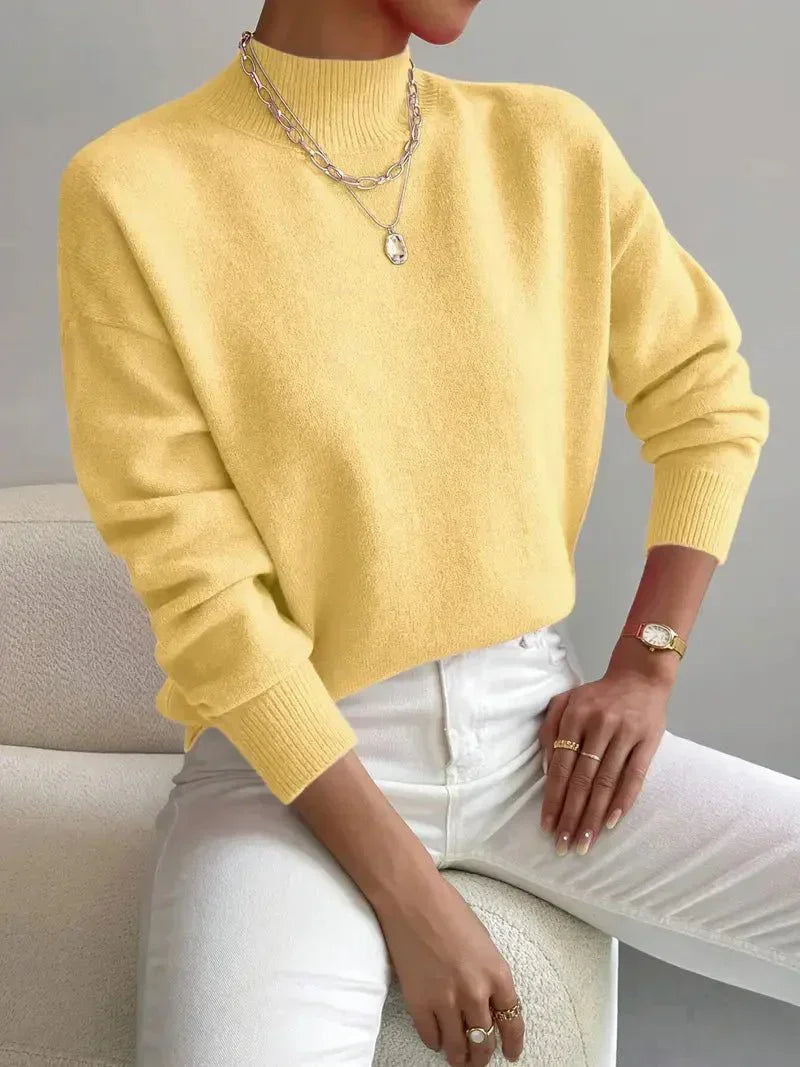 Women's Fine Knit High-Neck Long-Sleeve Jumper