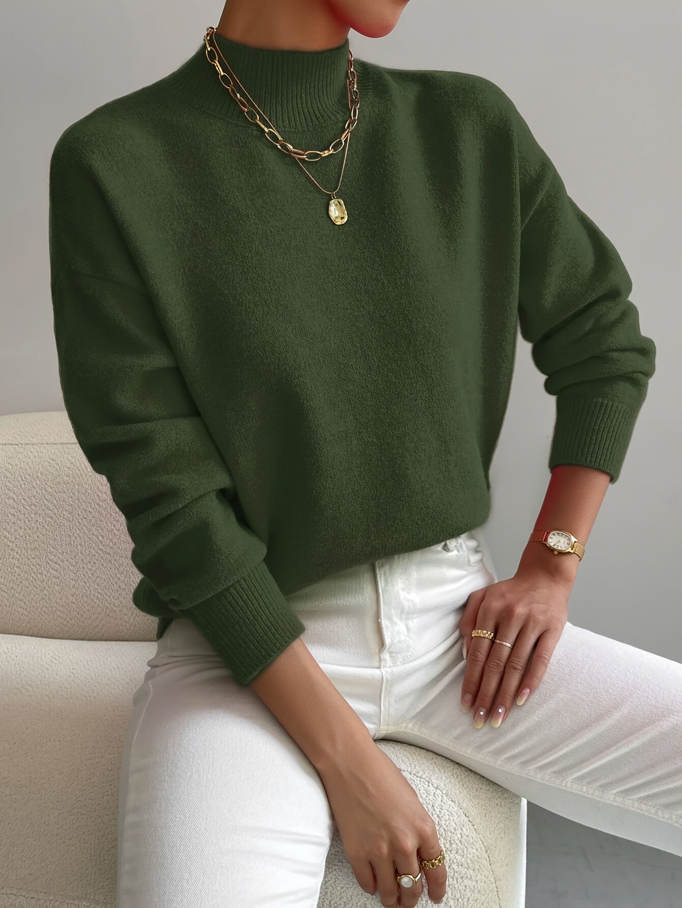 Women's Fine Knit High-Neck Long-Sleeve Jumper