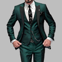 Men's Slim Fit Three-Piece Contrast Lapel Christmas Party Suit