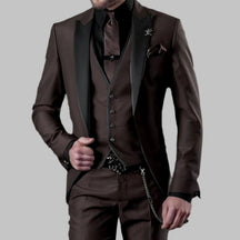 Men's Slim Fit Three-Piece Contrast Lapel Christmas Party Suit