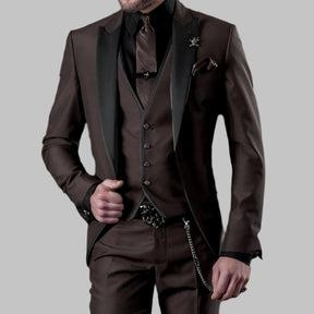 Men's Slim Fit Three-Piece Contrast Lapel Christmas Party Suit