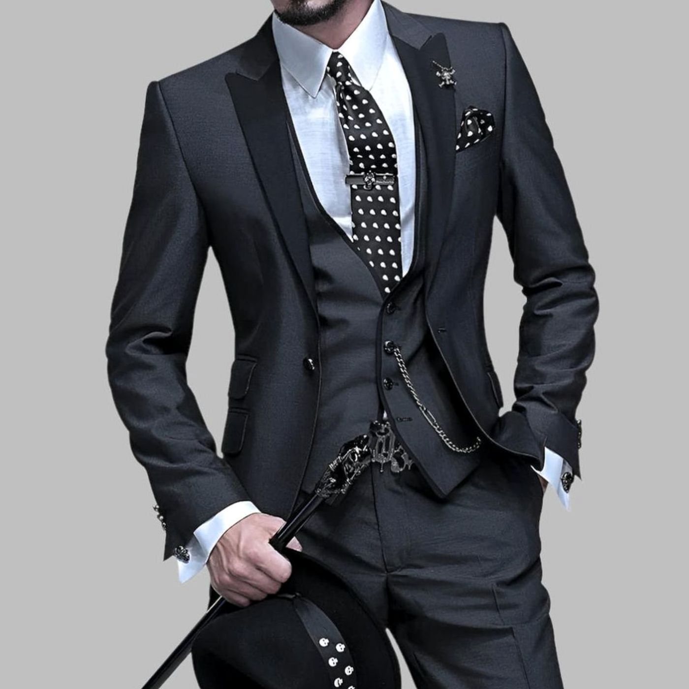 Men's Slim Fit Three-Piece Contrast Lapel Christmas Party Suit