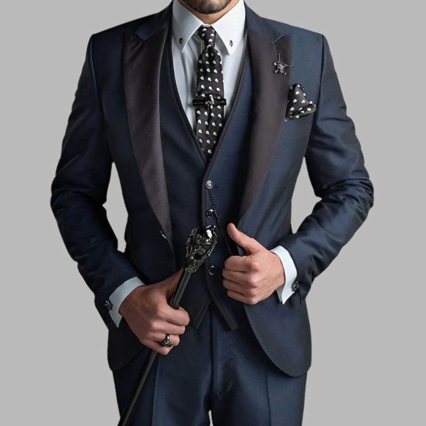 Men's Slim Fit Three-Piece Contrast Lapel Christmas Party Suit