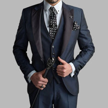 Men's Slim Fit Three-Piece Contrast Lapel Christmas Party Suit