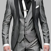 Men's Slim Fit Three-Piece Contrast Lapel Christmas Party Suit