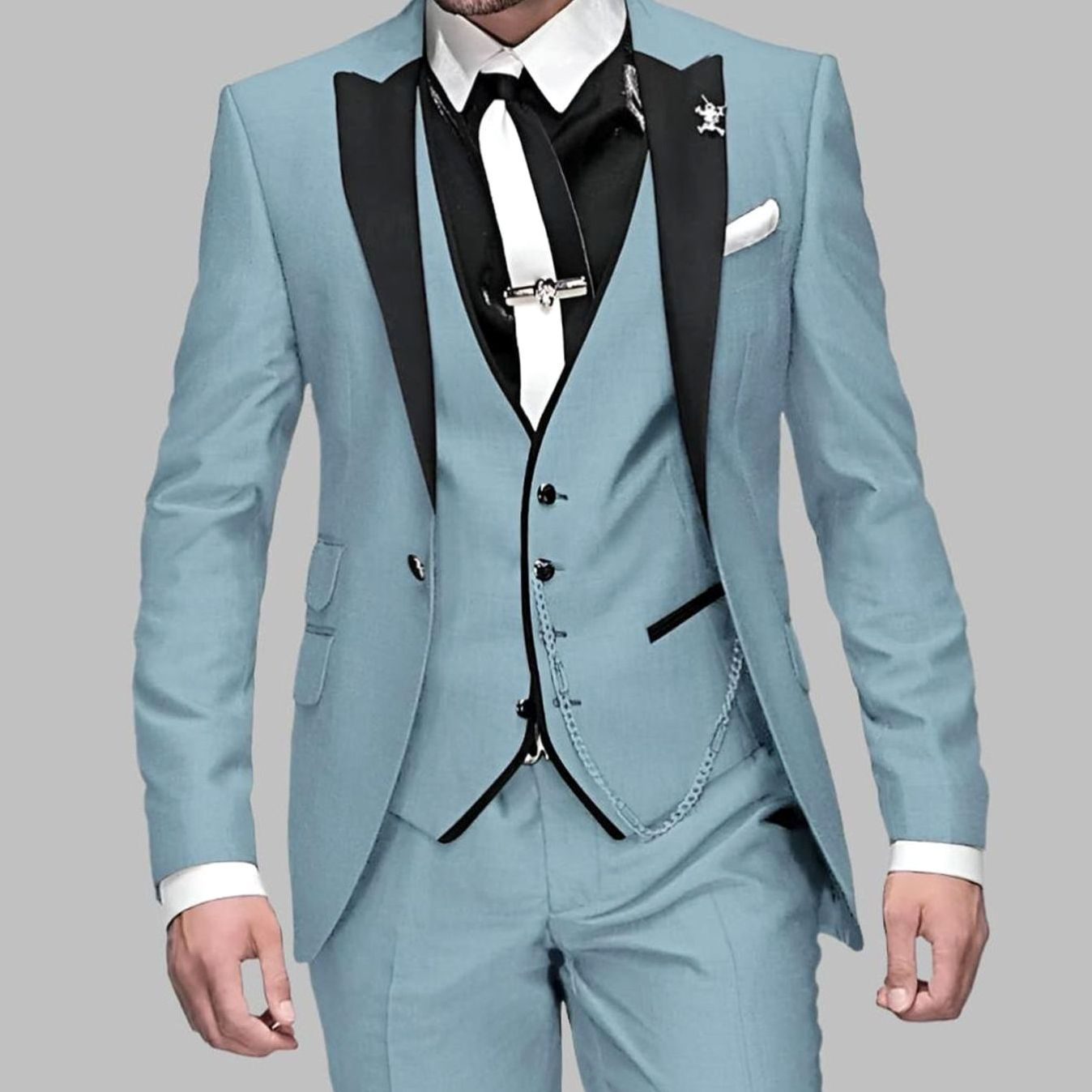 Men's Slim Fit Three-Piece Contrast Lapel Christmas Party Suit