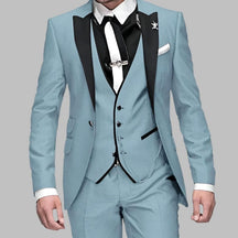 Men's Slim Fit Three-Piece Contrast Lapel Christmas Party Suit