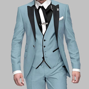 Men's Slim Fit Three-Piece Contrast Lapel Christmas Party Suit