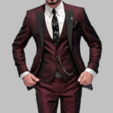 Men's Slim Fit Three-Piece Contrast Lapel Christmas Party Suit
