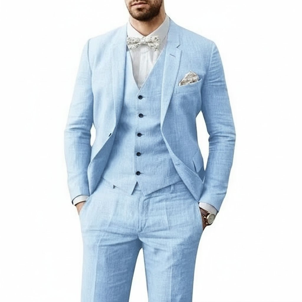 Men's Three-Piece Linen Wedding Suit Summer Formal Set