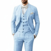 Men's Three-Piece Linen Wedding Suit Summer Formal Set