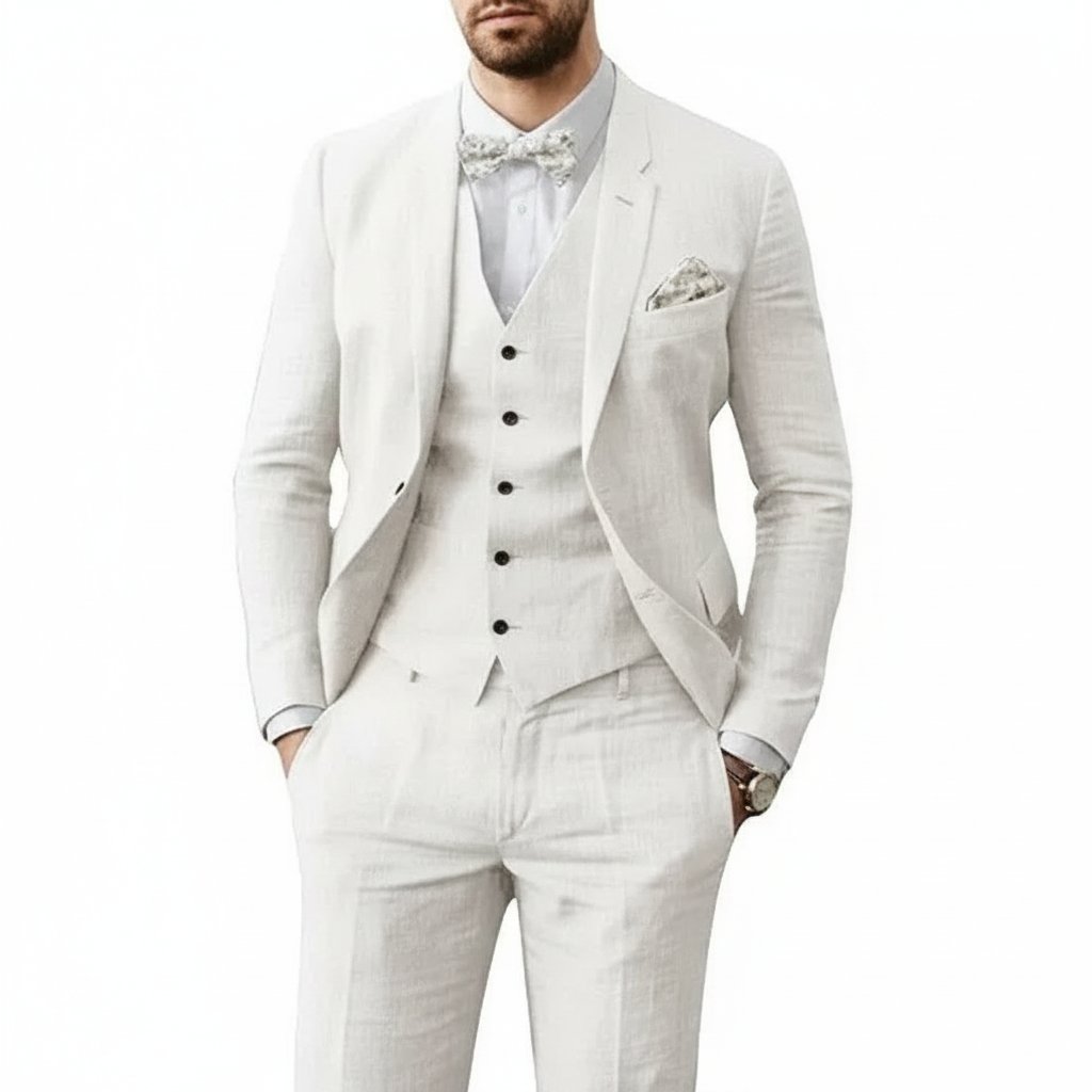 Men's Three-Piece Linen Wedding Suit Summer Formal Set