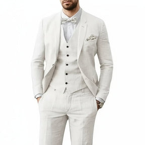 Men's Three-Piece Linen Wedding Suit Summer Formal Set