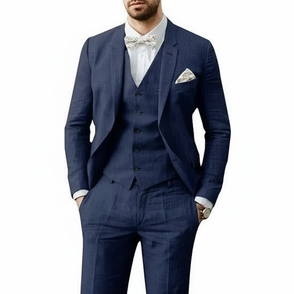Men's Three-Piece Linen Wedding Suit Summer Formal Set