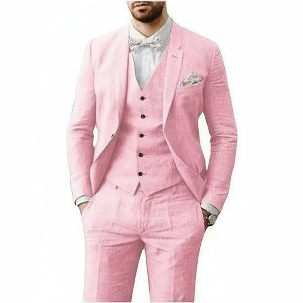 Men's Three-Piece Linen Wedding Suit Summer Formal Set