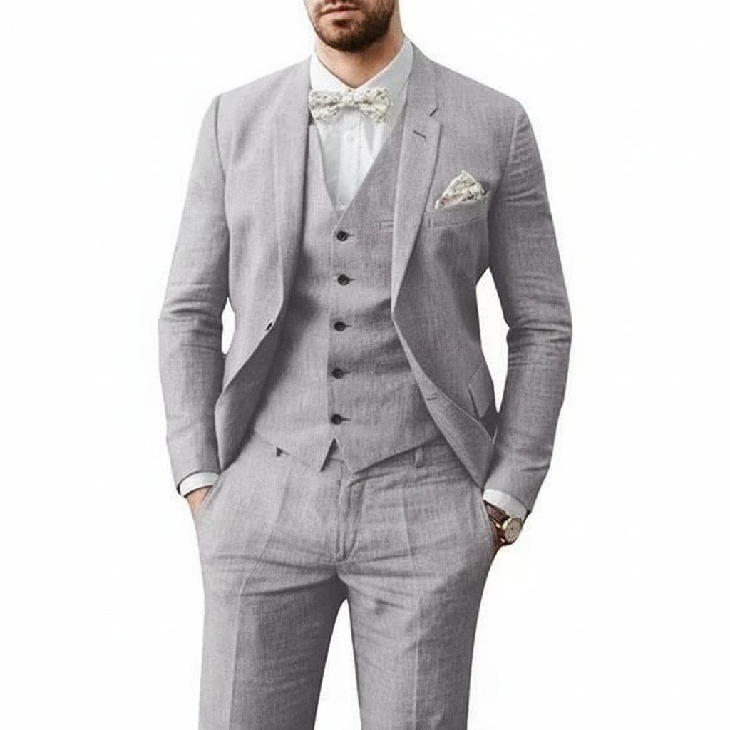 Men's Three-Piece Linen Wedding Suit Summer Formal Set