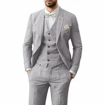 Men's Three-Piece Linen Wedding Suit Summer Formal Set