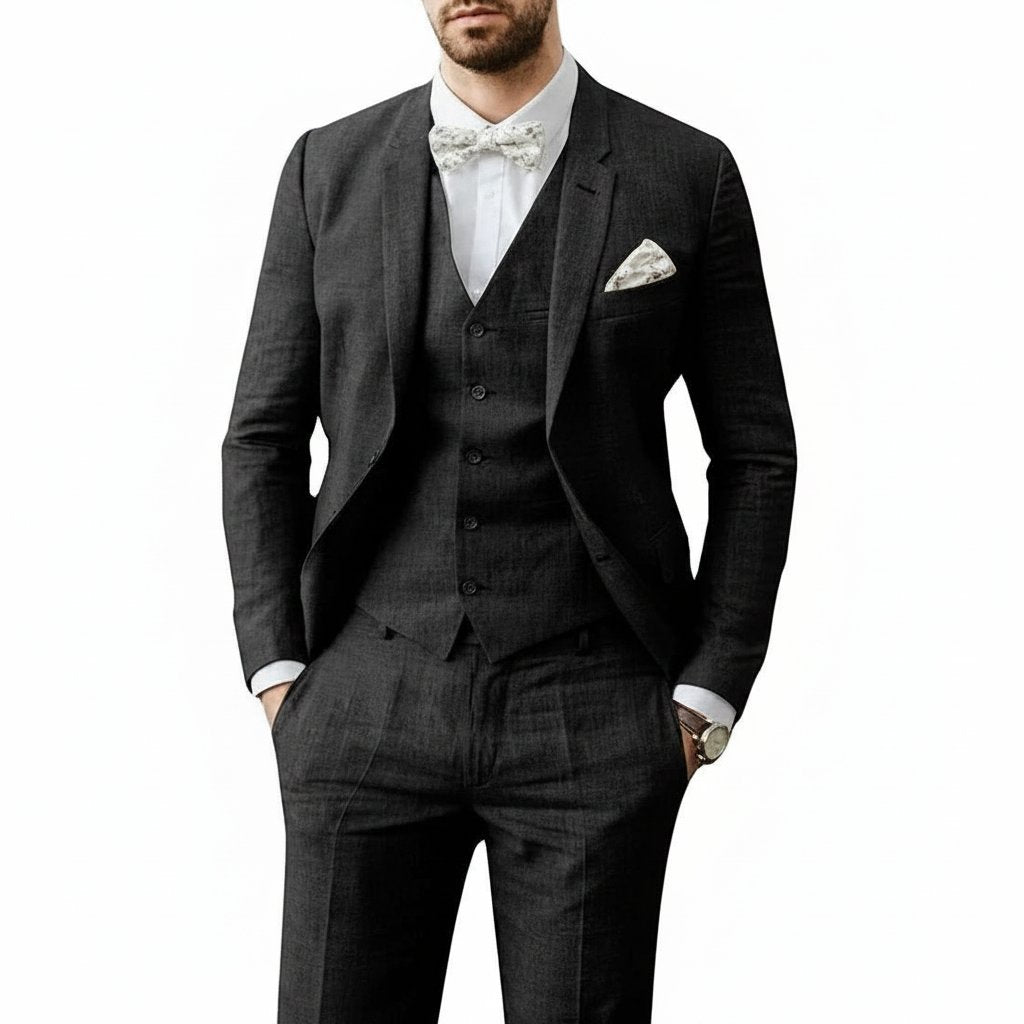Men's Three-Piece Linen Wedding Suit Summer Formal Set