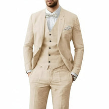 Men's Three-Piece Linen Wedding Suit Summer Formal Set