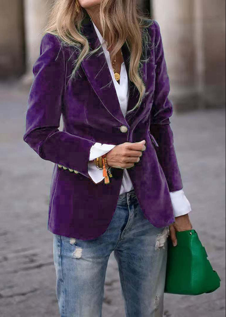 Women's Velvet Blazer with Gold Buttons Christmas Party