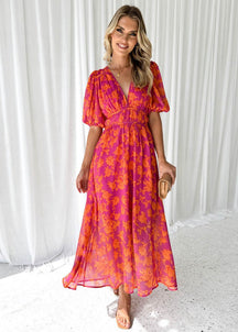 Women's Floral V Neck Maxi Wedding Guest Dress