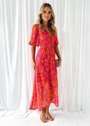 Women's Floral V Neck Maxi Wedding Guest Dress