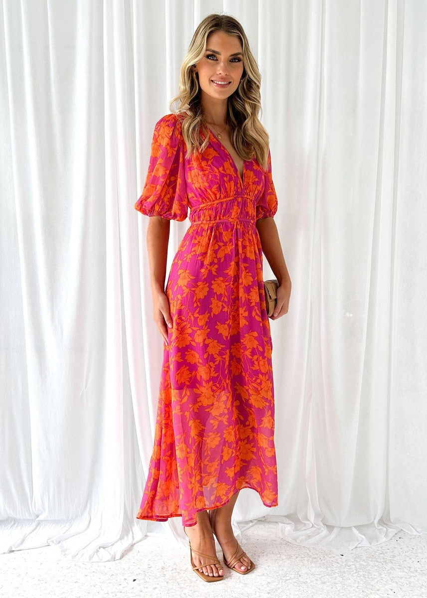Women's Floral V Neck Maxi Wedding Guest Dress