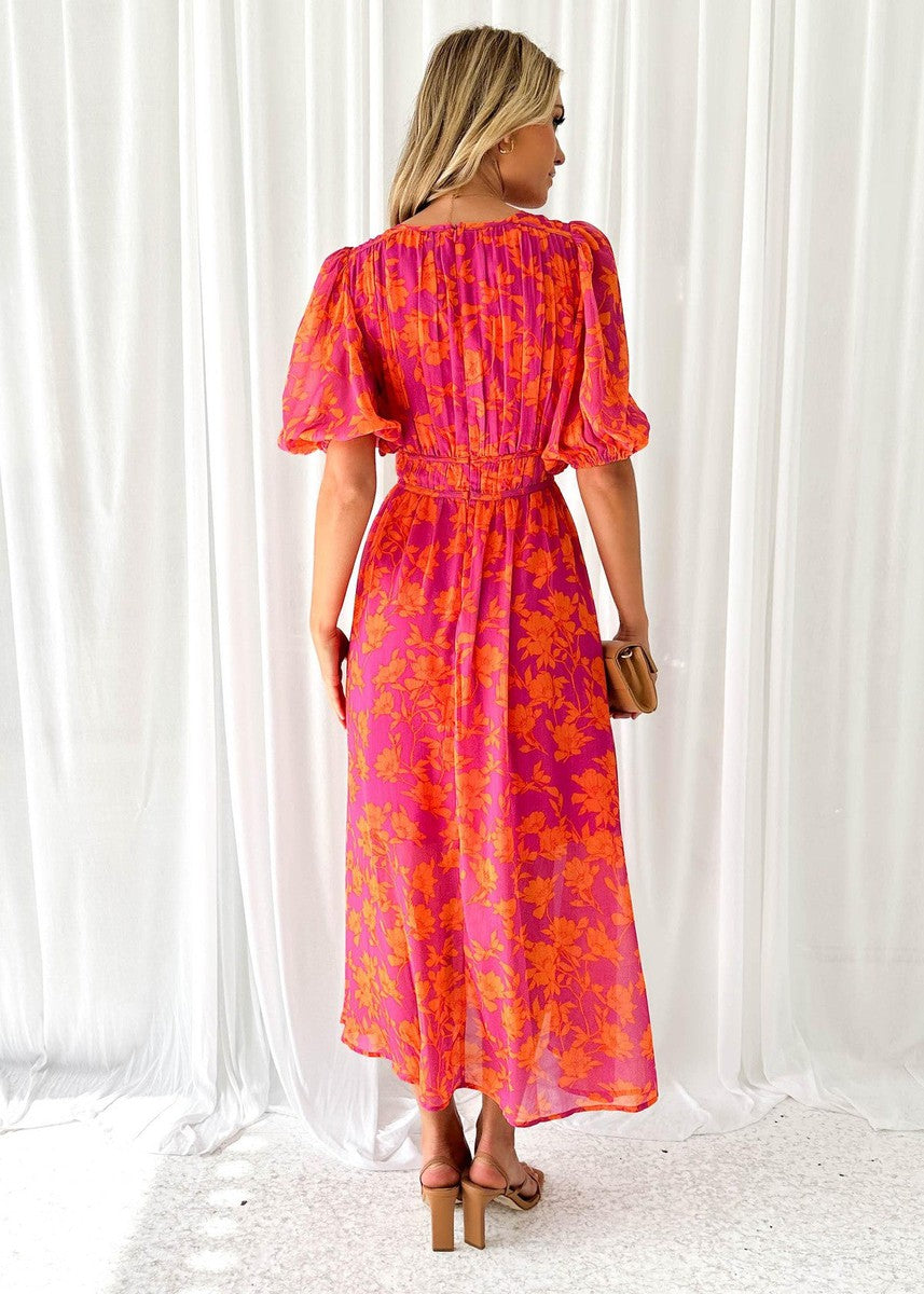 Women's Floral V Neck Maxi Wedding Guest Dress