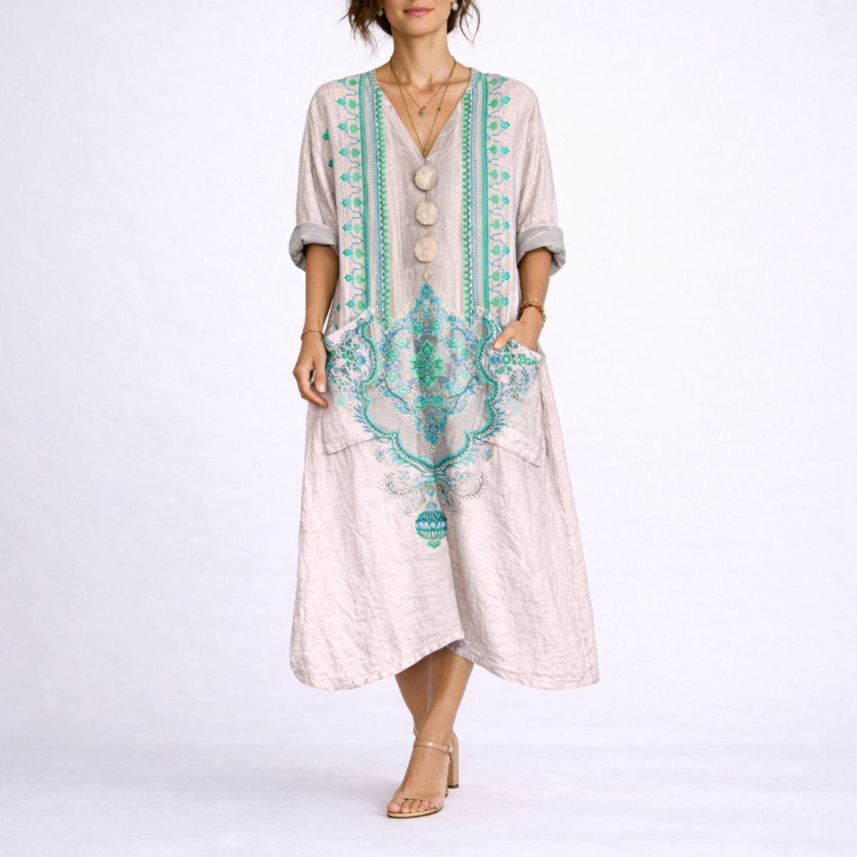 Women's Bohemian Maxi Fall Wedding Guest Dress Flowy Kaftan