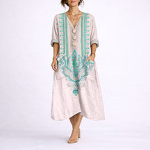 Women's Bohemian Maxi Fall Wedding Guest Dress Flowy Kaftan