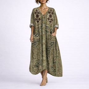 Women's Bohemian Maxi Fall Wedding Guest Dress Flowy Kaftan