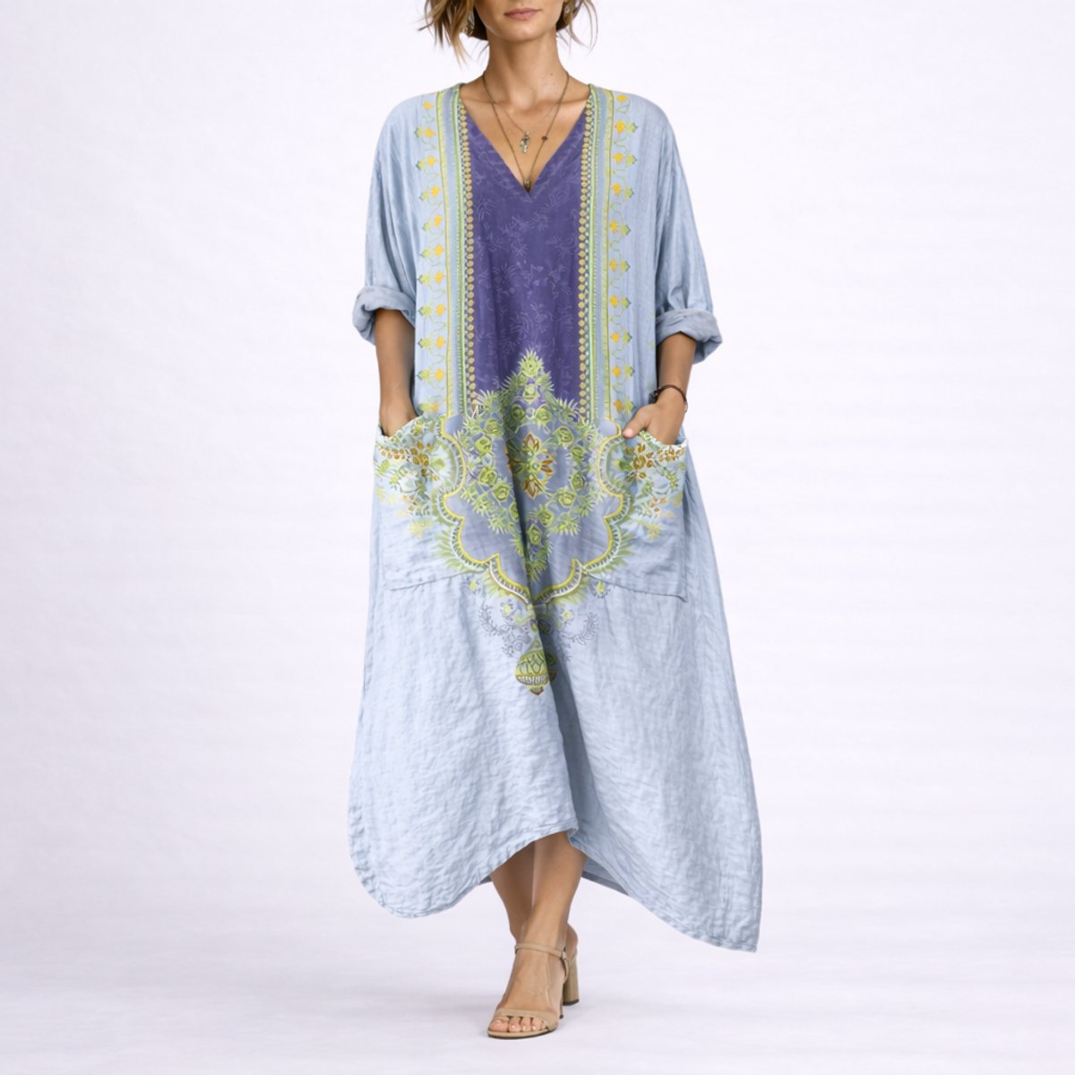 Women's Bohemian Maxi Fall Wedding Guest Dress Flowy Kaftan