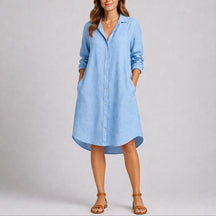 Women's Fall Wedding Guest Dresses Long-Sleeve Button-Front Midi Shirt Dress