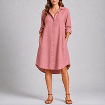 Women's Fall Wedding Guest Dresses Long-Sleeve Button-Front Midi Shirt Dress