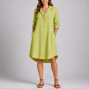 Women's Fall Wedding Guest Dresses Long-Sleeve Button-Front Midi Shirt Dress