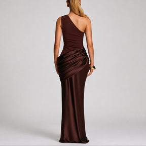 Women's Fall Wedding Guest Dresses One Shoulder Satin Maxi Gown