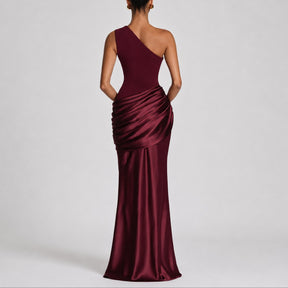 Women's Fall Wedding Guest Dresses One Shoulder Satin Maxi Gown