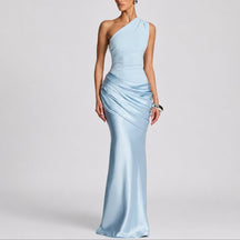 Women's Fall Wedding Guest Dresses One Shoulder Satin Maxi Gown