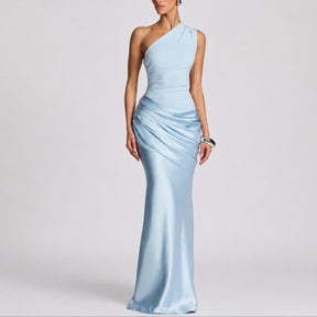 Women's Fall Wedding Guest Dresses One Shoulder Satin Maxi Gown