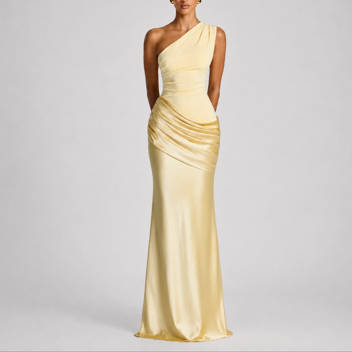 Women's Fall Wedding Guest Dresses One Shoulder Satin Maxi Gown