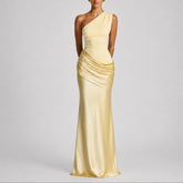 Women's Fall Wedding Guest Dresses One Shoulder Satin Maxi Gown
