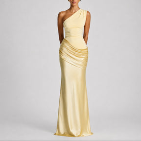 Women's Fall Wedding Guest Dresses One Shoulder Satin Maxi Gown