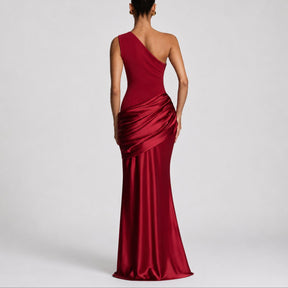 Women's Fall Wedding Guest Dresses One Shoulder Satin Maxi Gown