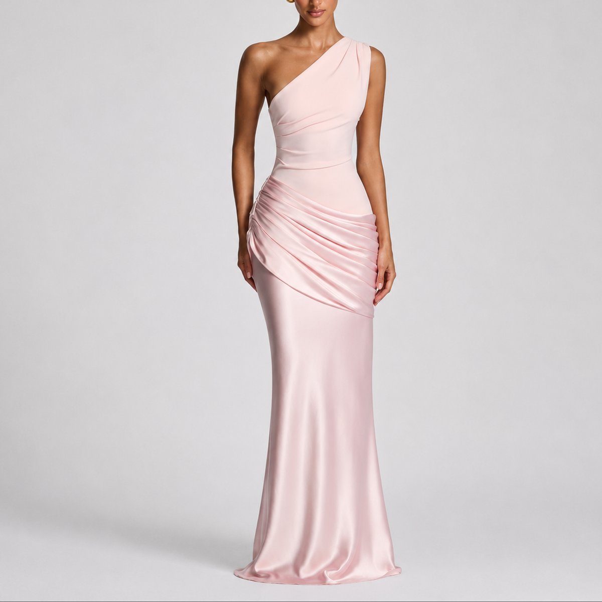 Women's Fall Wedding Guest Dresses One Shoulder Satin Maxi Gown