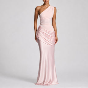 Women's Fall Wedding Guest Dresses One Shoulder Satin Maxi Gown