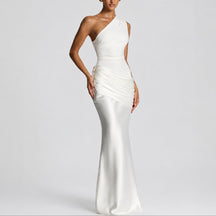 Women's Fall Wedding Guest Dresses One Shoulder Satin Maxi Gown